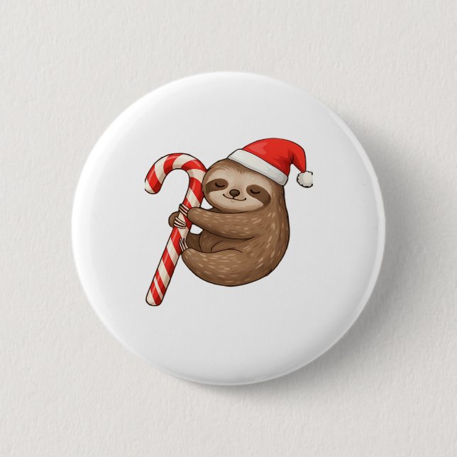 Christmas Sloth umarmt Candy Cane Classic T - Shir Button (Vorderseite)