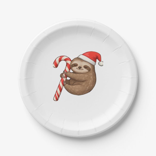 Christmas Sloth umarmt Candy Cane Classic T - Shir Pappteller (Vorderseite)
