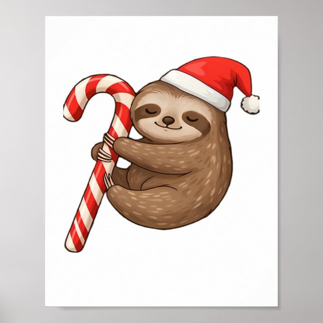 Christmas Sloth umarmt Candy Cane Classic T - Shir Poster (Vorne)