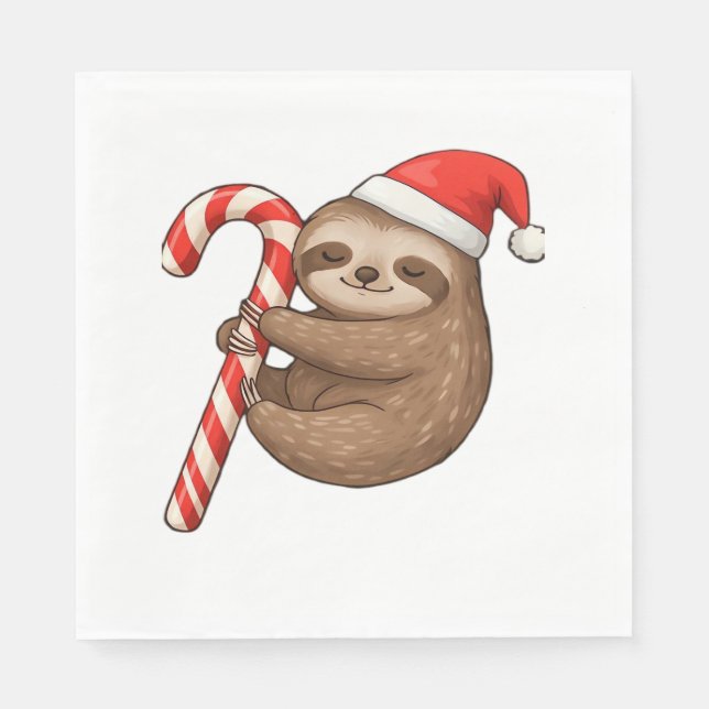 Christmas Sloth umarmt Candy Cane Classic T - Shir Serviette (Vorderseite)