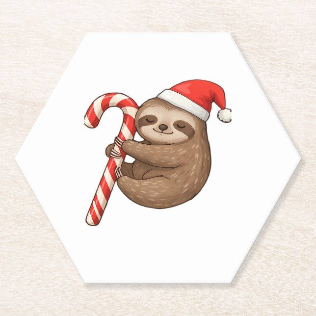 Christmas Sloth umarmt Candy Cane Classic T - Shir Untersetzer (Vorderseite)