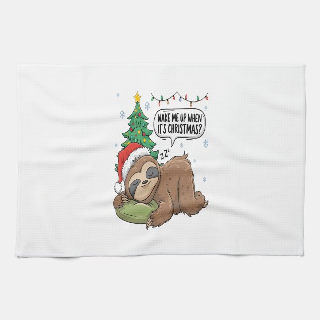 Christmas Sloth Wake Me Up Holiday Nap Geschirrtuch (Horizontal)