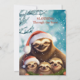 Christmas Sloth with Sloth Babies in Snow Feiertagskarte