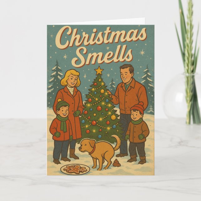 Christmas Smells" Vintage-Style Funny Feiertagskarte (Vorderseite)
