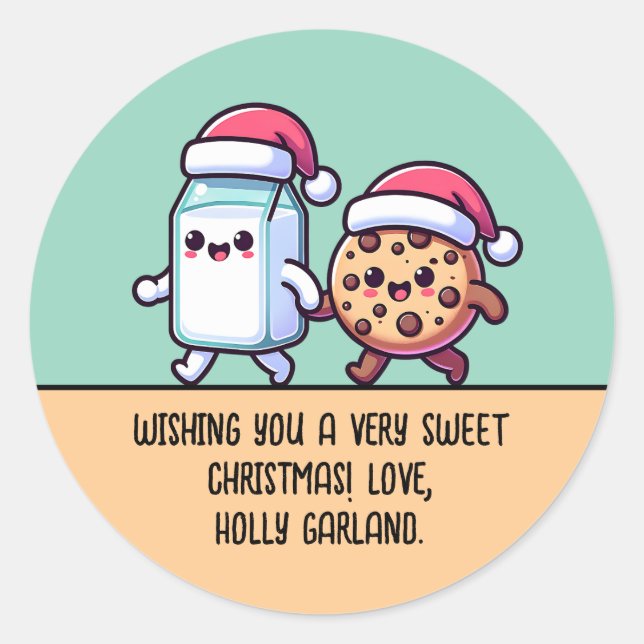 Christmas Snacks Milk and Cookie Cute Custom Text Runder Aufkleber (Vorderseite)