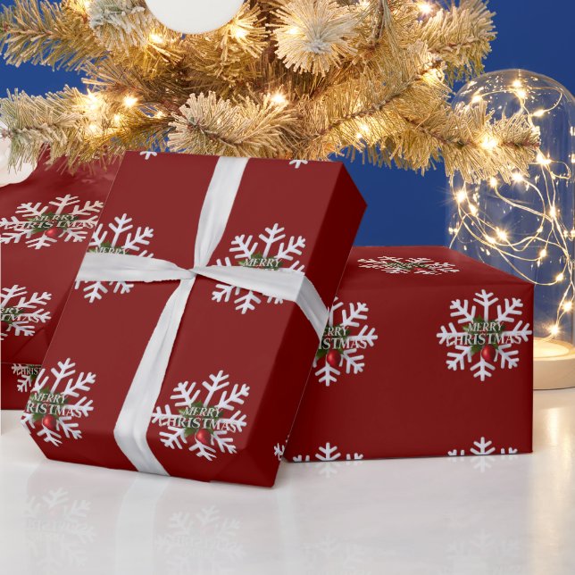 Christmas Snowflake And Shy Red Berry Geschenkpapier (Feiertage)