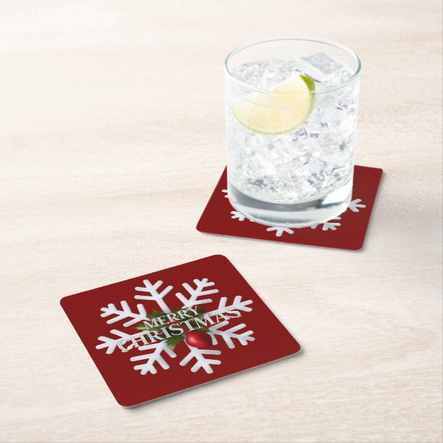 Christmas Snowflake And Shy Red Berry Rechteckiger Pappuntersetzer (Vor Ort)