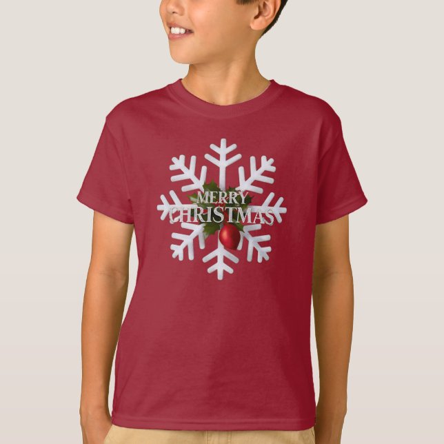 Christmas Snowflake And Shy Red Berry T-Shirt (Vorderseite)