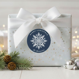 Christmas Snowflake Navy Blue Custom Holiday Runder Aufkleber
