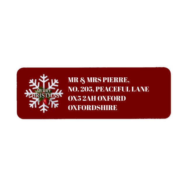 Christmas Snowflake & Shy Red Berry Address Label (Vorne)