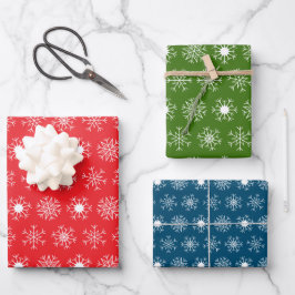 Christmas Snowflakes, Classic Red Green Blue White Geschenkpapier Set