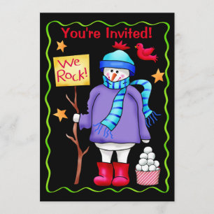 Christmas Snowman Black Party Événement Invitation
