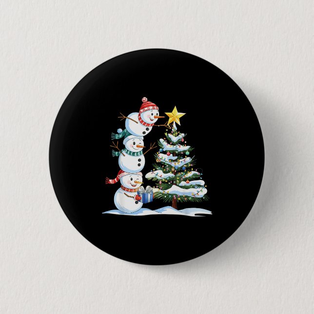 Christmas Snowman Christmas Tree Funny Snowman Lov Button (Vorderseite)