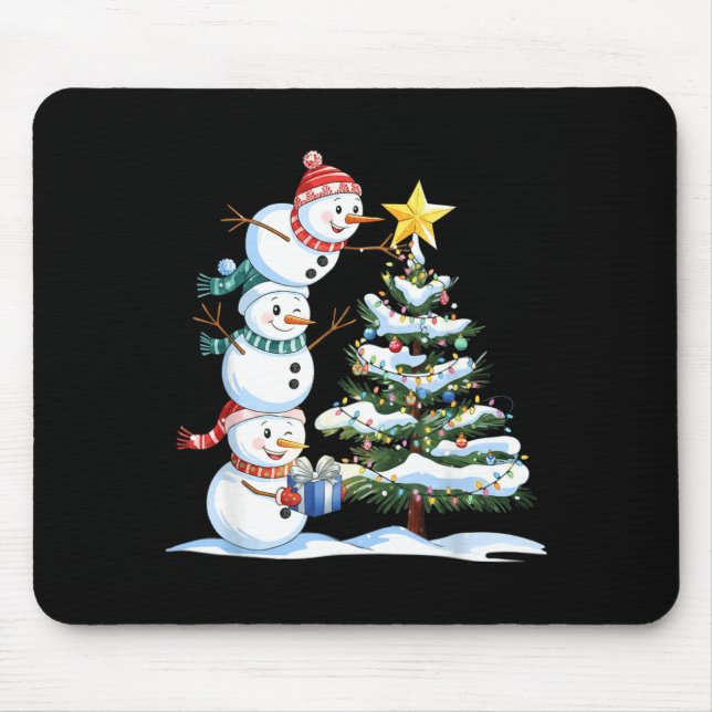 Christmas Snowman Christmas Tree Funny Snowman Lov Mousepad (Vorne)