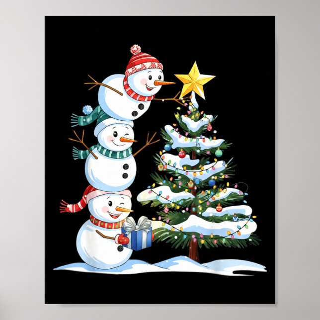Christmas Snowman Christmas Tree Funny Snowman Lov Poster (Vorne)