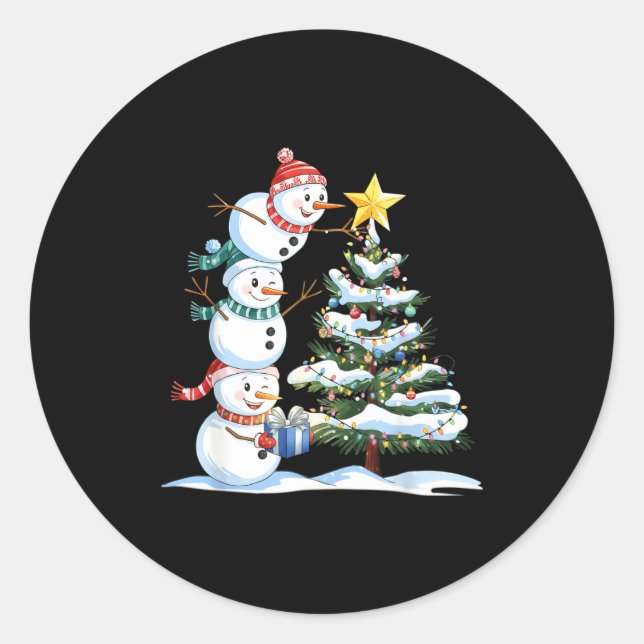 Christmas Snowman Christmas Tree Funny Snowman Lov Runder Aufkleber (Vorderseite)