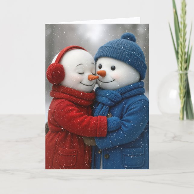 Christmas Snowman Couple in Snowflakes Karte (Vorderseite)