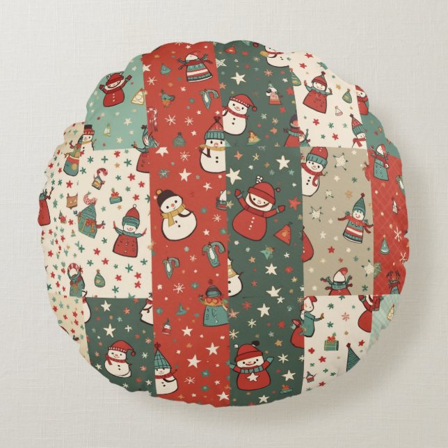 Christmas Snowman Cushion Rundes Kissen (Vorderseite)