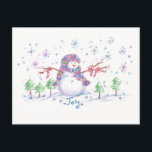 Christmas Snowman Frosty JoZeichnend Art Feiertagspostkarte<br><div class="desc">Eine Postkarte mit einem süßen Schneemann,  der Freudenwünsche für die Feriensaison aussendet.</div>