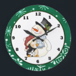 Christmas snowman Holiday cartoon clock Große Wanduhr<br><div class="desc">design by Cheryl Seslar at www.digiwebsyudio.com back by Darq Illusions solids by Barry at www.psptubez.com</div>