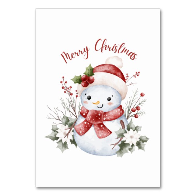 Christmas Snowman Holiday Table Card Tischnummer (Vorderseite)