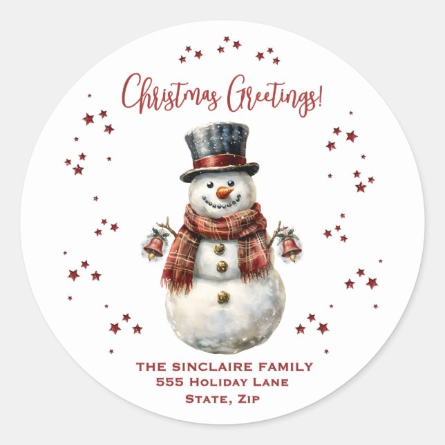 Christmas Snowman Holiday With Name Runder Aufkleber (Vorderseite)