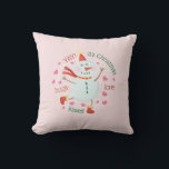 Christmas Snowman Hugs Liebe Kisses Pink Kissen<br><div class="desc">Dieses Kissen bietet einen niedlichen Weihnachtsschneemann mit einer fröhlichen Weihnachtsbotschaft.</div>