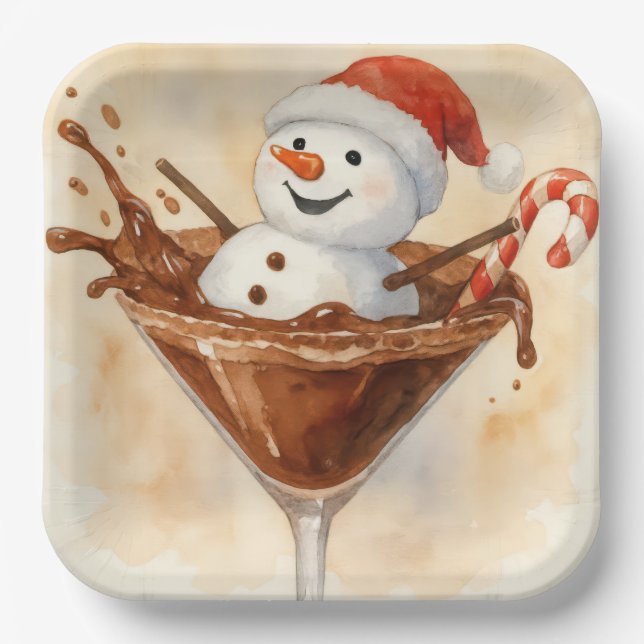 Christmas Snowman In a Chocolate Martini Pappteller (Vorderseite)