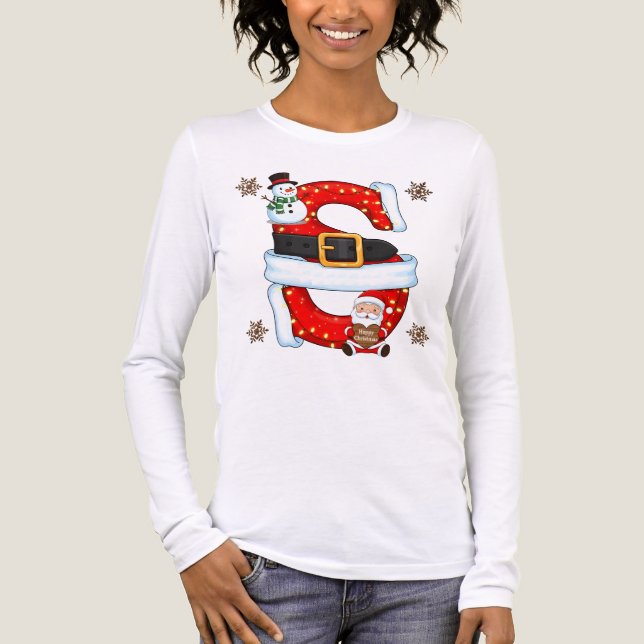 Christmas Snowman Letter S Personalized Sweater De Tri-Blend Shirt (Vorderseite)