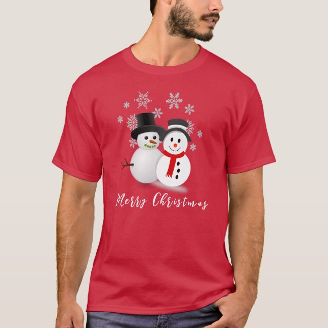 Christmas Snowman Merry Red Holiday T - Shirt (Vorderseite)