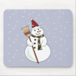 Christmas Snowman Mousepad<br><div class="desc">Ein glücklicher Schneemann,  der eine Weihnachtsmannmütze trug,  in der Schnee um ihn schwebte.</div>
