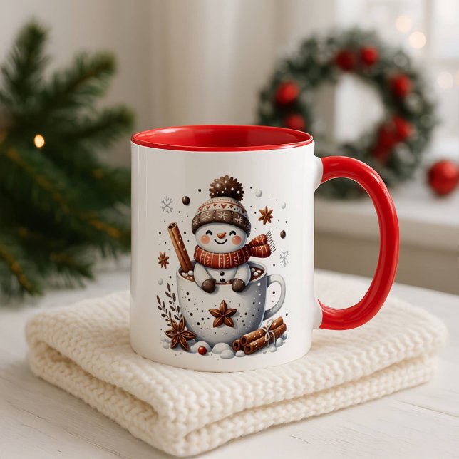 Christmas Snowman Mug, Hot Cocoa Festive Winter Ar Tasse (Von Creator hochgeladen)
