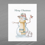 Christmas Snowman Rabbit Bird Hat Watercolor Feiertagspostkarte<br><div class="desc">Ein Schneemann in einem Hut,  der einen Vogel mit zwei Kaninchen hält.</div>