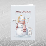 Christmas Snowman Rabbit Carrot Watercolor Feiertagskarte<br><div class="desc">Ein Schneemann,  der Ohrmuffe trägt und für seine Nase eine Karotte trägt. Inquisitiver Hase,  der Karotten anschaut.</div>