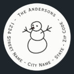 Christmas Snowman Return Address Label Runder Aufkleber<br><div class="desc">Dieses kreisförmige Weihnachtsanstrich-Label ist mit einem Schneemann-Bild geschmückt. Das kreisförmige Design macht es als Umschlag Aufkleber perfekt.</div>