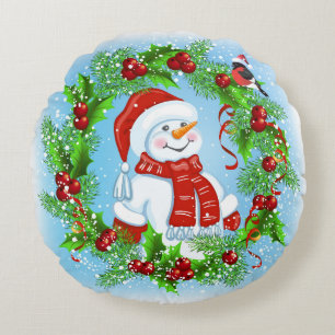 Christmas Snowman Round Pillow Rundes Kissen