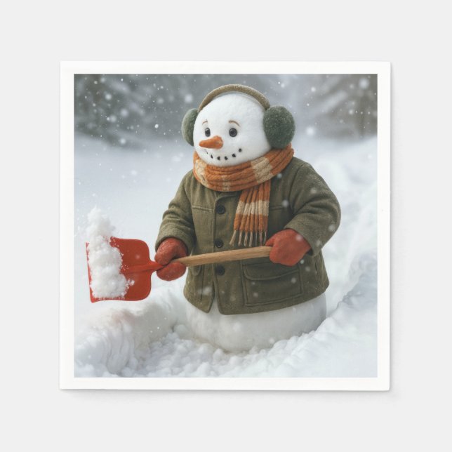 Christmas Snowman Shoveling Snow Serviette (Vorderseite)