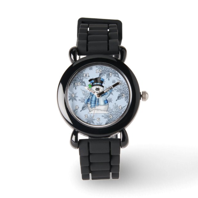 Christmas Snowman Silver Glitzer Band Watch Armbanduhr (Vorderseite)