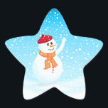Christmas Snowman Sticker<br><div class="desc">Vollständig anpassbarer blau, schneebedeckter Winterurlaub-Aufkleber mit einem glücklichen Schneemann winkend. Der Schneemann befindet sich auf einer separaten Ebene, sodass er leicht verkleinert oder verschoben werden kann ... Klicken Sie einfach auf "Anpassen".</div>