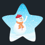 Christmas Snowman Sticker<br><div class="desc">Vollständig anpassbarer blau,  schneebedeckter Winterurlaub-Aufkleber mit einem glücklichen Schneemann winkend. Der Schneemann befindet sich auf einer separaten Ebene,  sodass er leicht verkleinert oder verschoben werden kann ...  Klicken Sie einfach auf "Anpassen".</div>