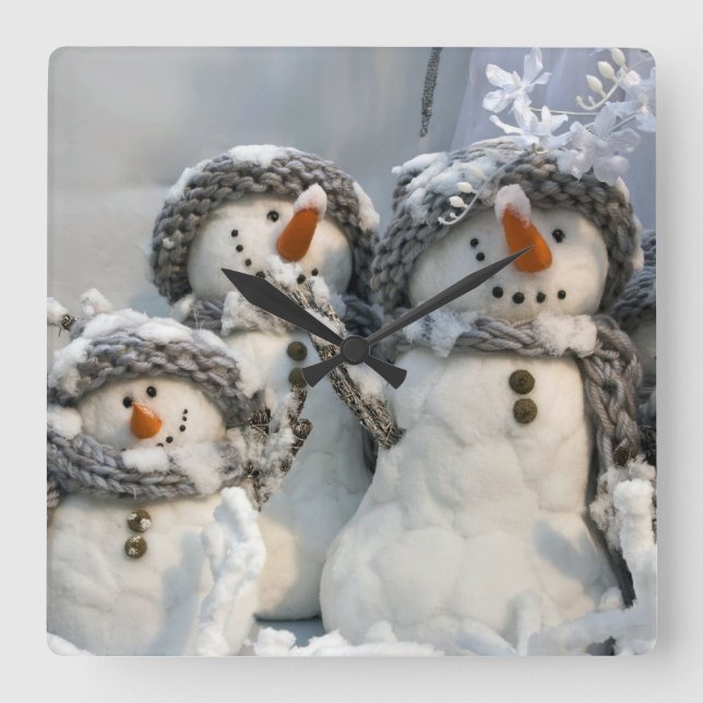 Christmas snowman wall clock quadratische wanduhr (Vorderseite)