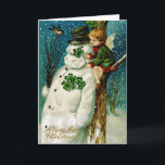 Christmas Snowman with Shamrocks Feiertagskarte<br><div class="desc">Vintage Christmas card illustration.</div>