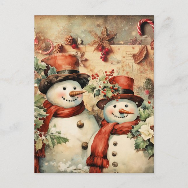 Christmas Snowmen illustration Postkarte (Vorderseite)
