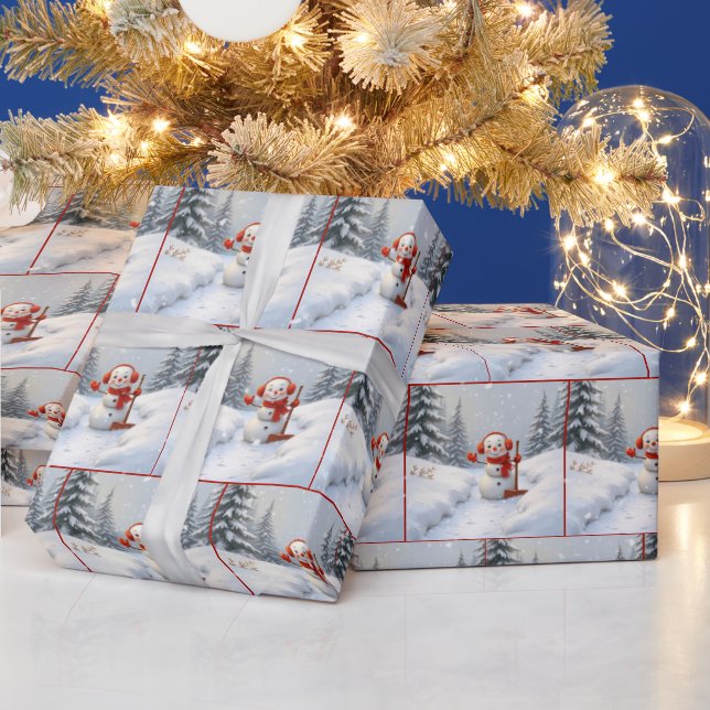 Christmas Snowmen With Red Shovels Geschenkpapier (Feiertage)