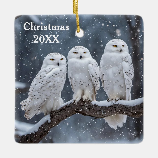 Christmas Snowy Owls Keramikornament (Vorderseite)