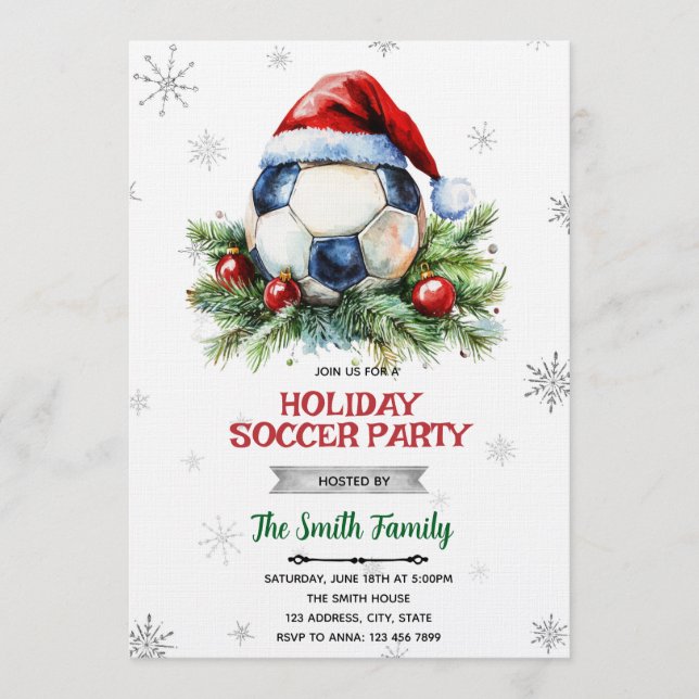 Christmas soccer party invitation (Devant)