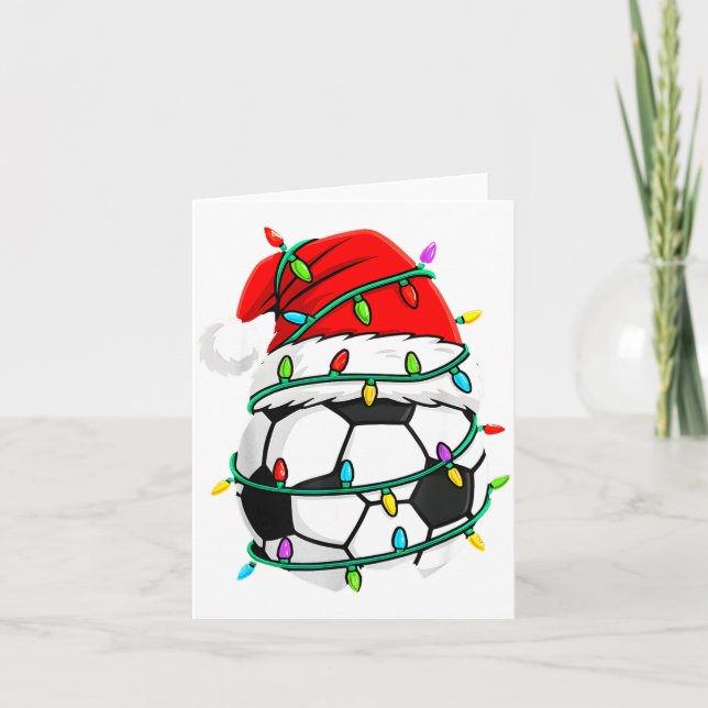 Christmas Soccer Santa Hat Lights Santa Srts Xmas  Karte (Vorderseite)