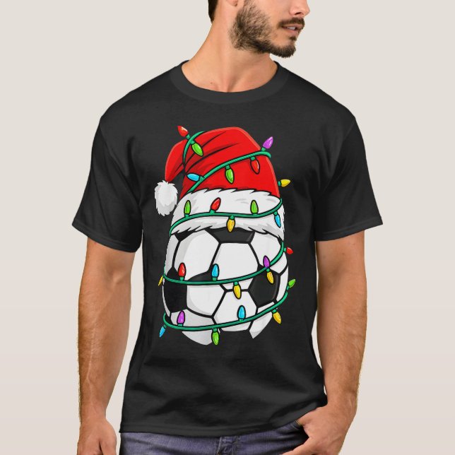Christmas Soccer Santa Hat Lights Santa Srts Xmas  T-Shirt (Vorderseite)