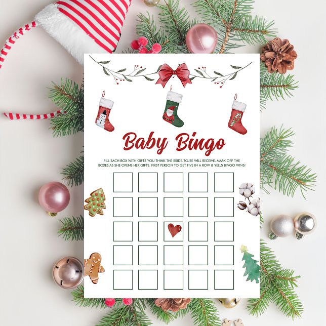Christmas Sock Baby Shower Baby Bingo Games Card Einladung (Von Creator hochgeladen)