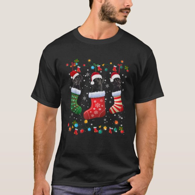 Christmas Socks Pajama Black Lab Labrador Dog Pupp T-Shirt (Vorderseite)